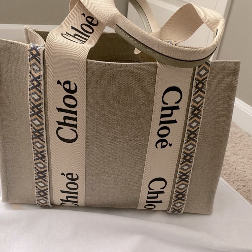 EUC Chloe Medium Woody Linen Canvas Tote